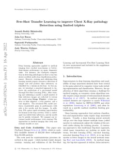 Few-Shot Transfer Learning to improve Chest X-Ray pathology detection
  using limited triplets