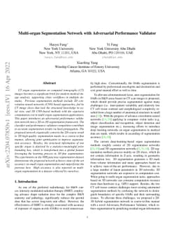 Multi-organ Segmentation Network with Adversarial Performance Validator