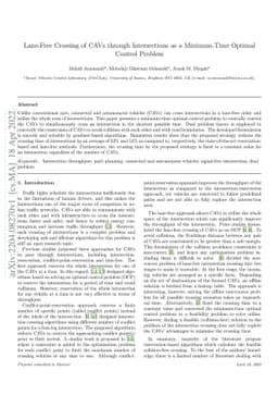 Lane-Free Crossing of CAVs through Intersections as a Minimum-Time
  Optimal Control Problem