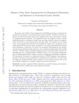 Adaptive Noisy Data Augmentation for Regularized Estimation and
  Inference in Generalized Linear Models