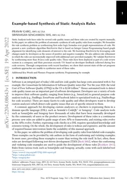 Example-based Synthesis of Static Analysis Rules
