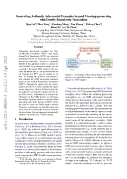 Generating Authentic Adversarial Examples beyond Meaning-preserving with
  Doubly Round-trip Translation