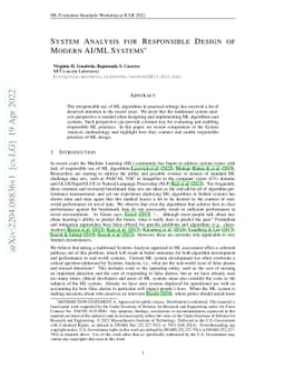 System Analysis for Responsible Design of Modern AI/ML Systems