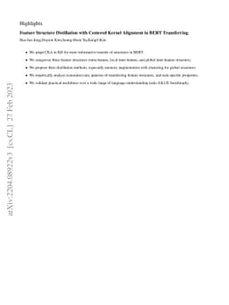 Feature Structure Distillation with Centered Kernel Alignment in BERT
  Transferring