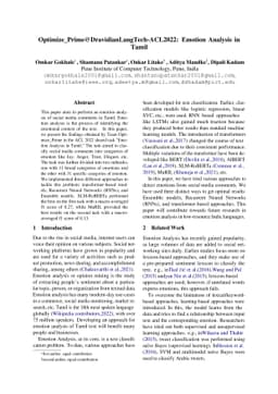 Optimize_Prime@DravidianLangTech-ACL2022: Emotion Analysis in Tamil