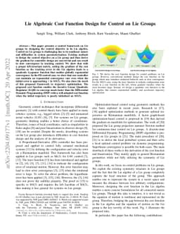 Lie Algebraic Cost Function Design for Control on Lie Groups