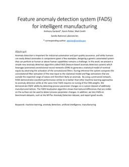 Feature anomaly detection system (FADS) for intelligent manufacturing