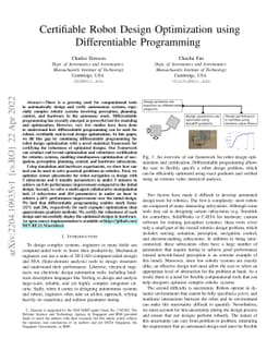 Certifiable Robot Design Optimization using Differentiable Programming