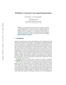 WikiMulti: a Corpus for Cross-Lingual Summarization