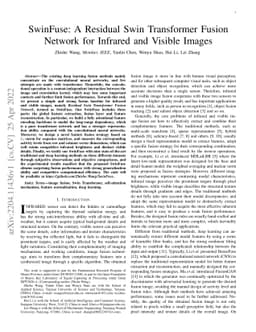 SwinFuse: A Residual Swin Transformer Fusion Network for Infrared and
  Visible Images
