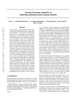Towards Evaluating Adaptivity of Model-Based Reinforcement Learning
  Methods