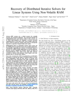 Recovery of Distributed Iterative Solvers for Linear Systems Using
  Non-Volatile RAM