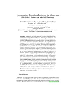 Unsupervised Domain Adaptation for Monocular 3D Object Detection via
  Self-Training