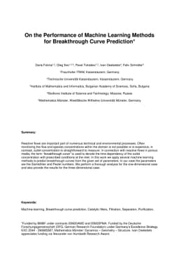 On the Performance of Machine Learning Methods for Breakthrough Curve
  Prediction