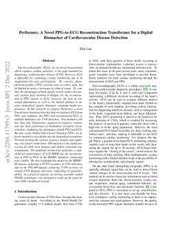 Performer: A Novel PPG-to-ECG Reconstruction Transformer for a Digital
  Biomarker of Cardiovascular Disease Detection