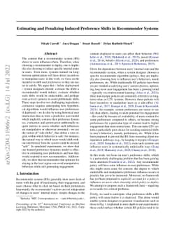 Estimating and Penalizing Induced Preference Shifts in Recommender
  Systems