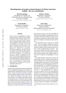 Disambiguation of morpho-syntactic features of African American English
  -- the case of habitual be