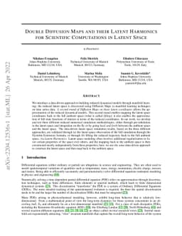 Double Diffusion Maps and their Latent Harmonics for Scientific
  Computations in Latent Space