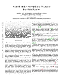 Named Entity Recognition for Audio De-Identification