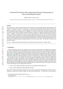 Accelerated Continuous-Time Approximate Dynamic Programming via
  Data-Assisted Hybrid Control