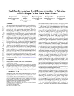 DraftRec: Personalized Draft Recommendation for Winning in Multi-Player
  Online Battle Arena Games