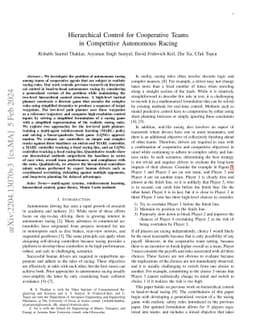 Hierarchical Control for Cooperative Teams in Competitive Autonomous
  Racing