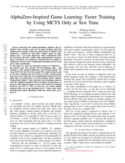 AlphaZero-Inspired Game Learning: Faster Training by Using MCTS Only at
  Test Time