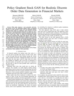 Policy Gradient Stock GAN for Realistic Discrete Order Data Generation
  in Financial Markets