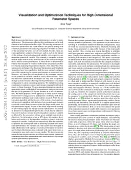 Visualization and Optimization Techniques for High Dimensional Parameter
  Spaces