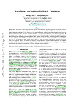 Czech Dataset for Cross-lingual Subjectivity Classification