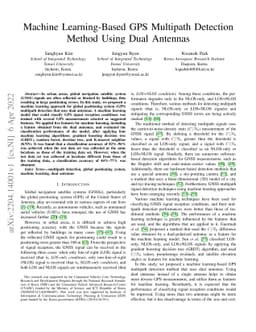Machine Learning-Based GPS Multipath Detection Method Using Dual
  Antennas