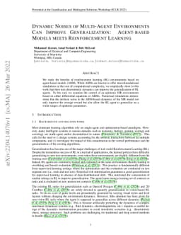 Dynamic Noises of Multi-Agent Environments Can Improve Generalization:
  Agent-based Models meets Reinforcement Learning