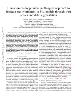 Human-in-the-loop online multi-agent approach to increase
  trustworthiness in ML models through trust scores and data augmentation