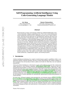 Self-Programming Artificial Intelligence Using Code-Generating Language
  Models