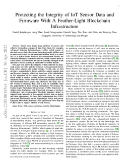 Protecting the Integrity of IoT Sensor Data and Firmware With A
  Feather-Light Blockchain Infrastructure