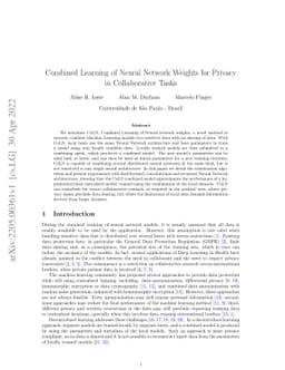 Combined Learning of Neural Network Weights for Privacy in Collaborative
  Tasks