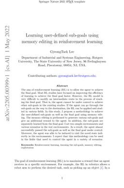 Learning user-defined sub-goals using memory editing in reinforcement
  learning