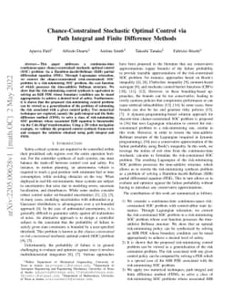 Chance-Constrained Stochastic Optimal Control via Path Integral and
  Finite Difference Methods