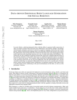 Data-driven emotional body language generation for social robotics