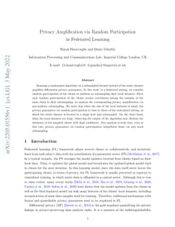 Privacy Amplification via Random Participation in Federated Learning
