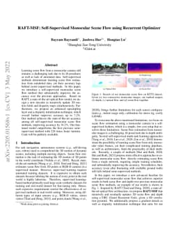 RAFT-MSF: Self-Supervised Monocular Scene Flow using Recurrent Optimizer