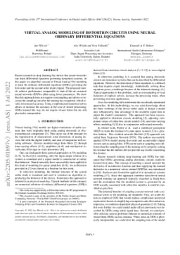 Virtual Analog Modeling of Distortion Circuits Using Neural Ordinary
  Differential Equations