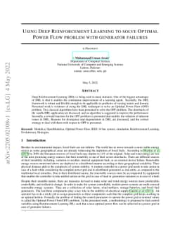 Using Deep Reinforcement Learning to solve Optimal Power Flow problem
  with generator failures