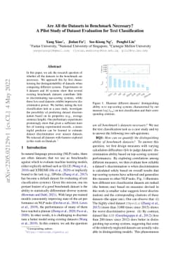 Are All the Datasets in Benchmark Necessary? A Pilot Study of Dataset
  Evaluation for Text Classification