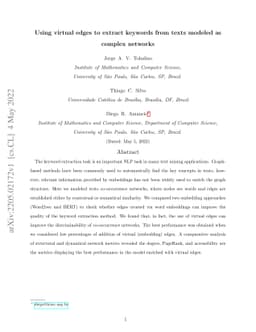 Using virtual edges to extract keywords from texts modeled as complex
  networks