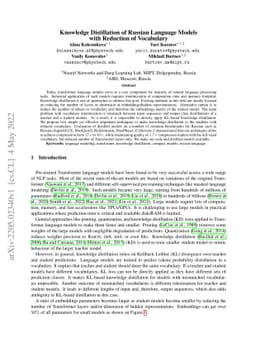 Knowledge Distillation of Russian Language Models with Reduction of
  Vocabulary