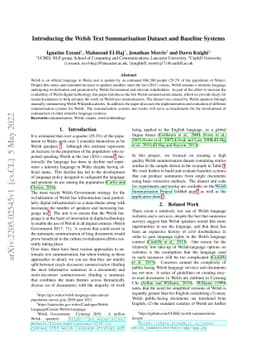 Introducing the Welsh Text Summarisation Dataset and Baseline Systems