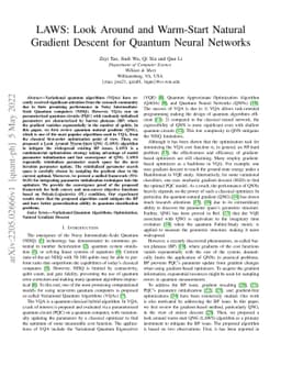 LAWS: Look Around and Warm-Start Natural Gradient Descent for Quantum
  Neural Networks