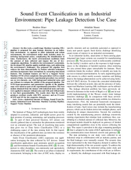 Sound Event Classification in an Industrial Environment: Pipe Leakage
  Detection Use Case