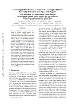 Explaining the Effectiveness of Multi-Task Learning for Efficient
  Knowledge Extraction from Spine MRI Reports